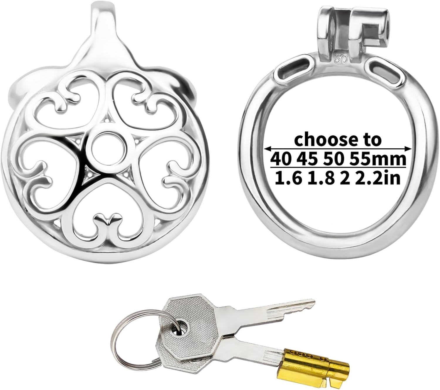 Love Shape Metal Men Cock Cages with 1 Cock Ring, Breathable, Invisible Small Penis Cage Chastity Devices with Keys Adult Sex Toy for Men - 5.5cm Ring