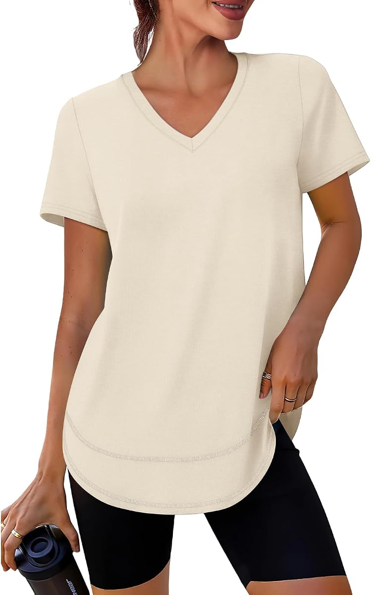 XIEERDUO Camisetas de entrenamiento para mujer Camisas de manga corta Protección solar UPF 50+ Trajes de secado rápido para senderismo Correr Cuello en V S-3XL