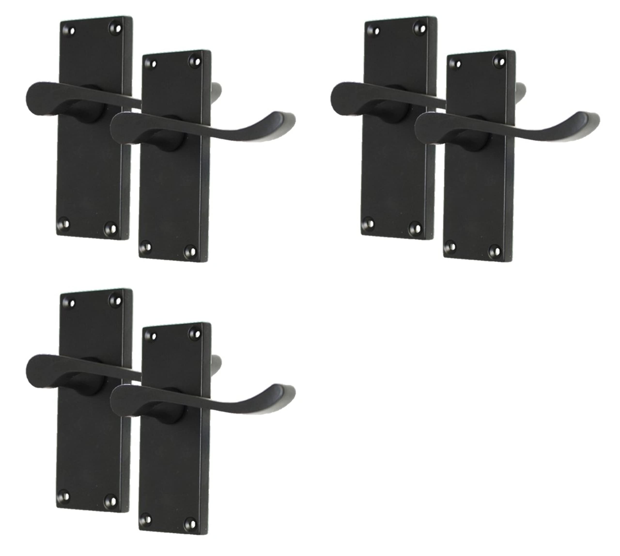 Haven Heritage Black Door Handles Internal Sets - Victorian Scroll Matt Black Choice of Latch, Lock, Bathroom or Privacy, This is for 3 Pairs of Handles (Latch Handle x 3)
