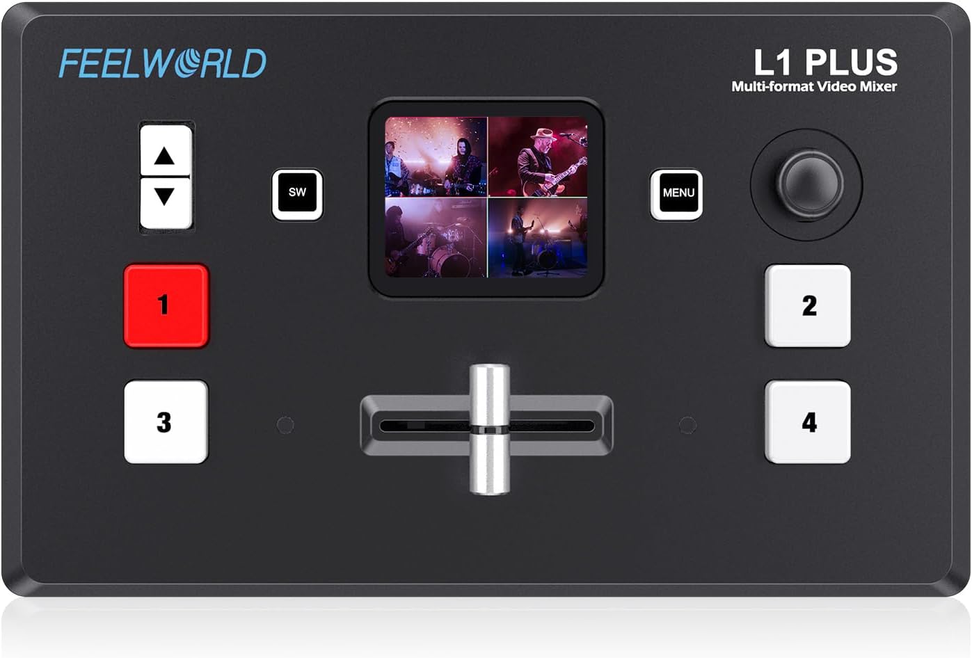 FEELWORLD HDMI Video Switcher，Touch Screen Multi Camera Video Mixer Switcher 4 x HDMI2.0 Inputs PTZ Control USB3.0 Fast Streaming L1 Plus