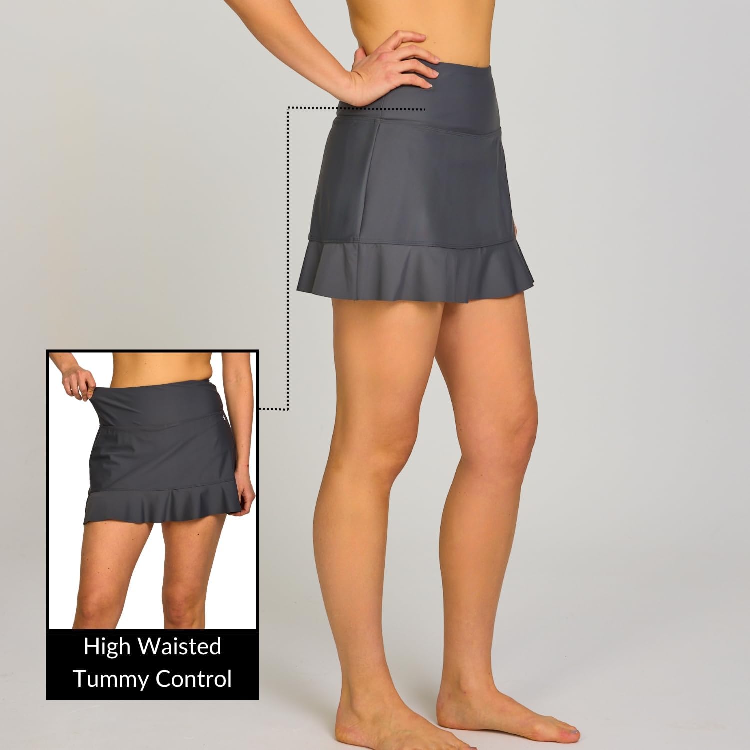 Hurley Swim Skirts for Women - High Waisted Tummy Control Swimsuit Skort with Ruffle and Liner, SPF Bathing Suit Bottom