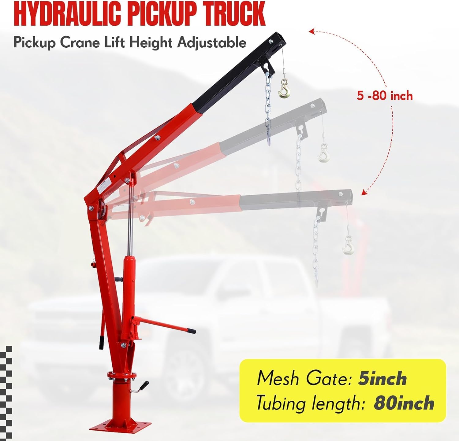 3-Ton Hydraulic Engine Hoist with 360° Swivel Base, Foldable & Removable Cylinder for Pickup Trucks and Workshop Use,Red