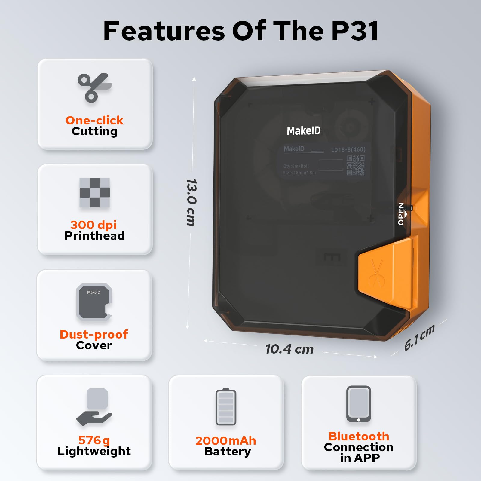Makeid Etiquetadora industrial P31, impresora portátil con Bluetooth con etiqueta de 0.7 pulgadas de ancho x 26.6 pies de largo, máquina de etiquetado de alambre y cable para lugares de trabajo,