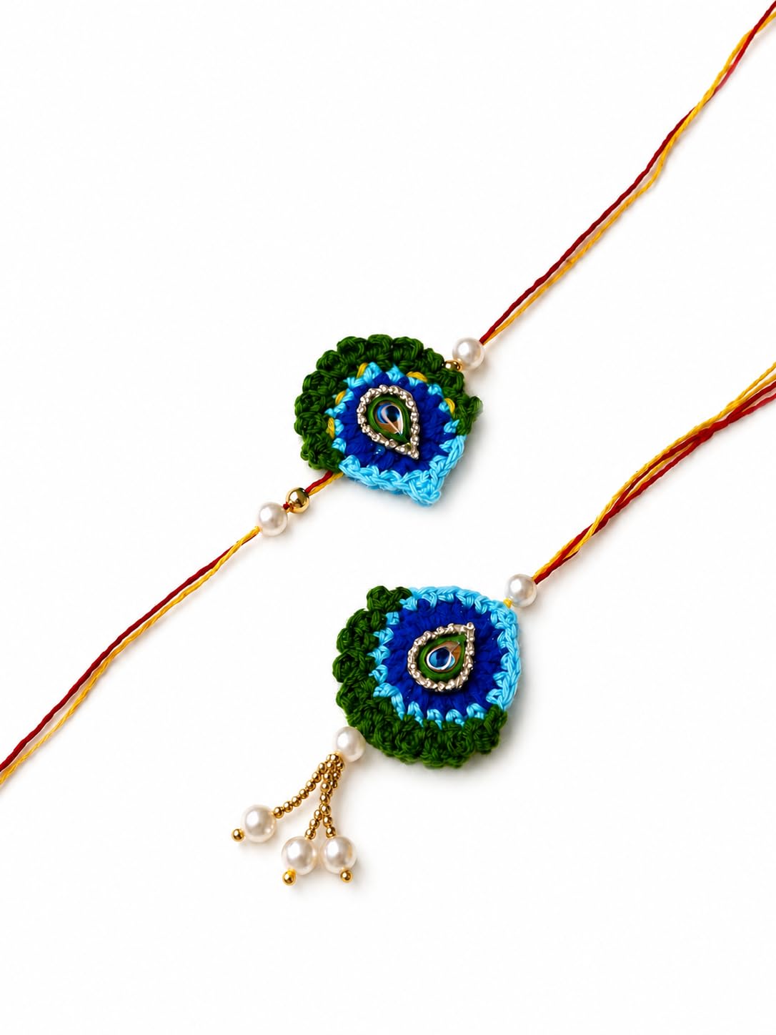 croise Crochet Peacock Feather Rakhi and Lumba Bhai Bhabhi Combo Set-picture-30