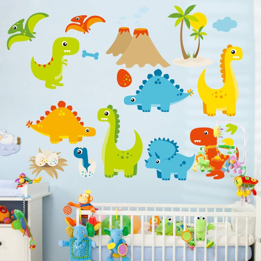 Kiddale Cute Cartoon Dinosaur Wall Decals, Peel and Stick Colorful Wall Art Mural for Kids Bedroom,Nursery, Classroom & More,17.7 x23.6inch