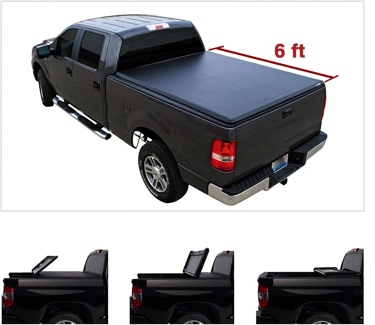 MGPRO 6ft (73.3IN.) Black Vinyl Clamp on Soft TriFold Top