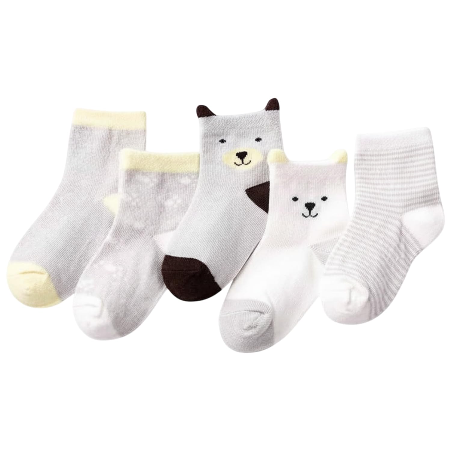 SYGA 5 Pairs Baby Girl Boys Non Slip Trainer Socks Toddlers Infant Socks Warm and Socks Cotton Stretch Baby Socks- Grey Puppy, 0-1 Years-image-22
