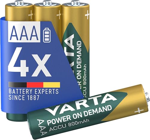 VARTA Rechargeable Accu Ready2Use vorgeladener AAA Micro Ni-Mh Akku (4er Pack, 800mAh), wiederaufladbar ohne Memory-Effekt - sofort einsatzbereit