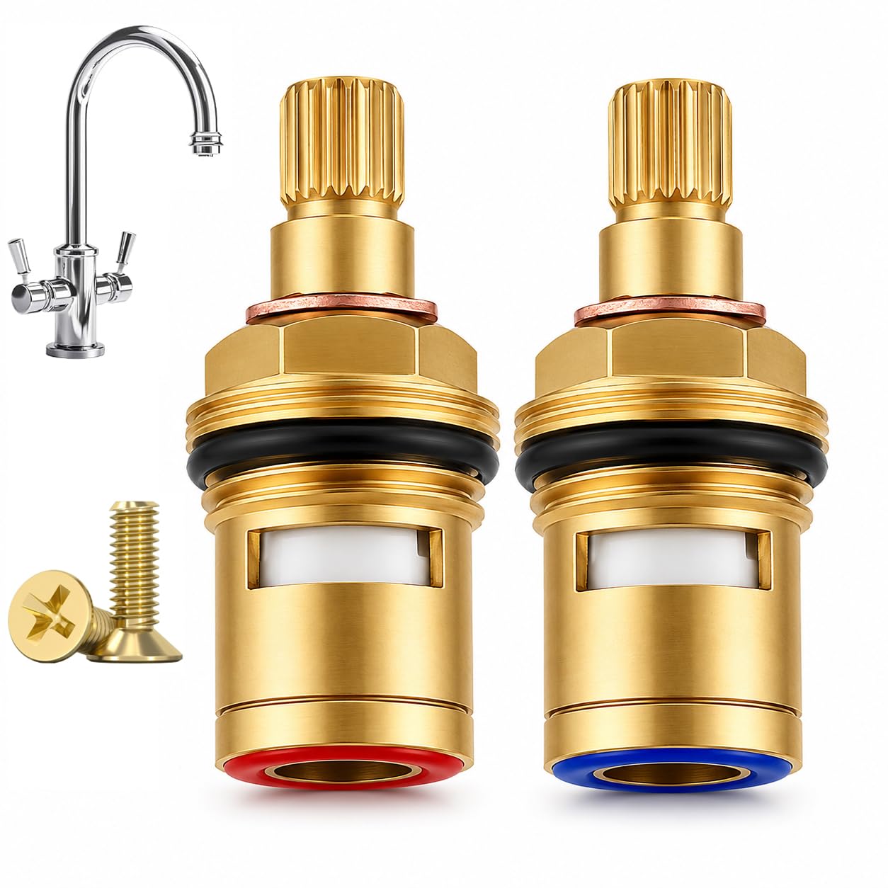 QZKJQDD Tap Cartridge Replacement, 2 x Brass Mixer Valves, Hot & Cold Pair