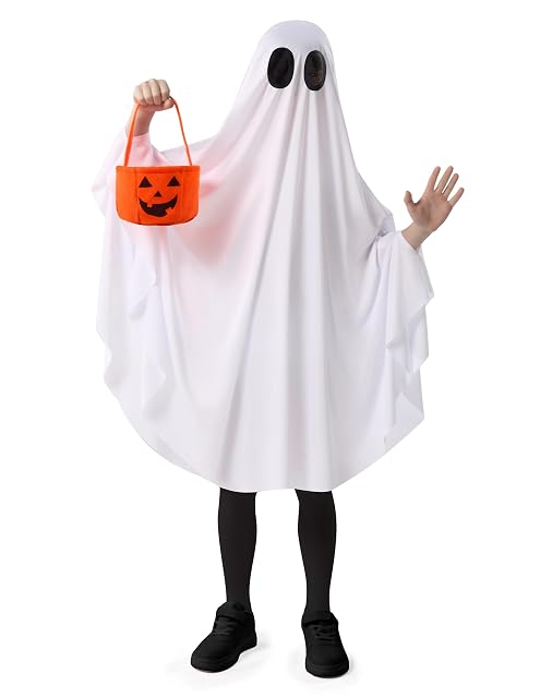 Foto 3 de 8 de Spooktacular Creations Disfraz de fantasma de Halloween para niños, disfraz de hoja de fantasma para niños