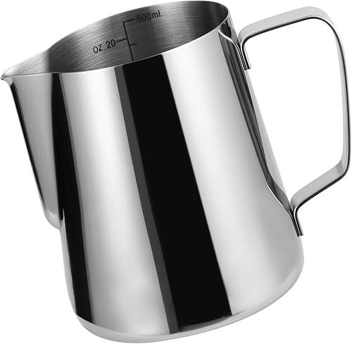 Jarra espumadora de leche, taza espumadora de 20 oz20.3 fl oz, jarra de café de acero inoxidable 304, jarra de vapor de leche espesa, olla de vapor
