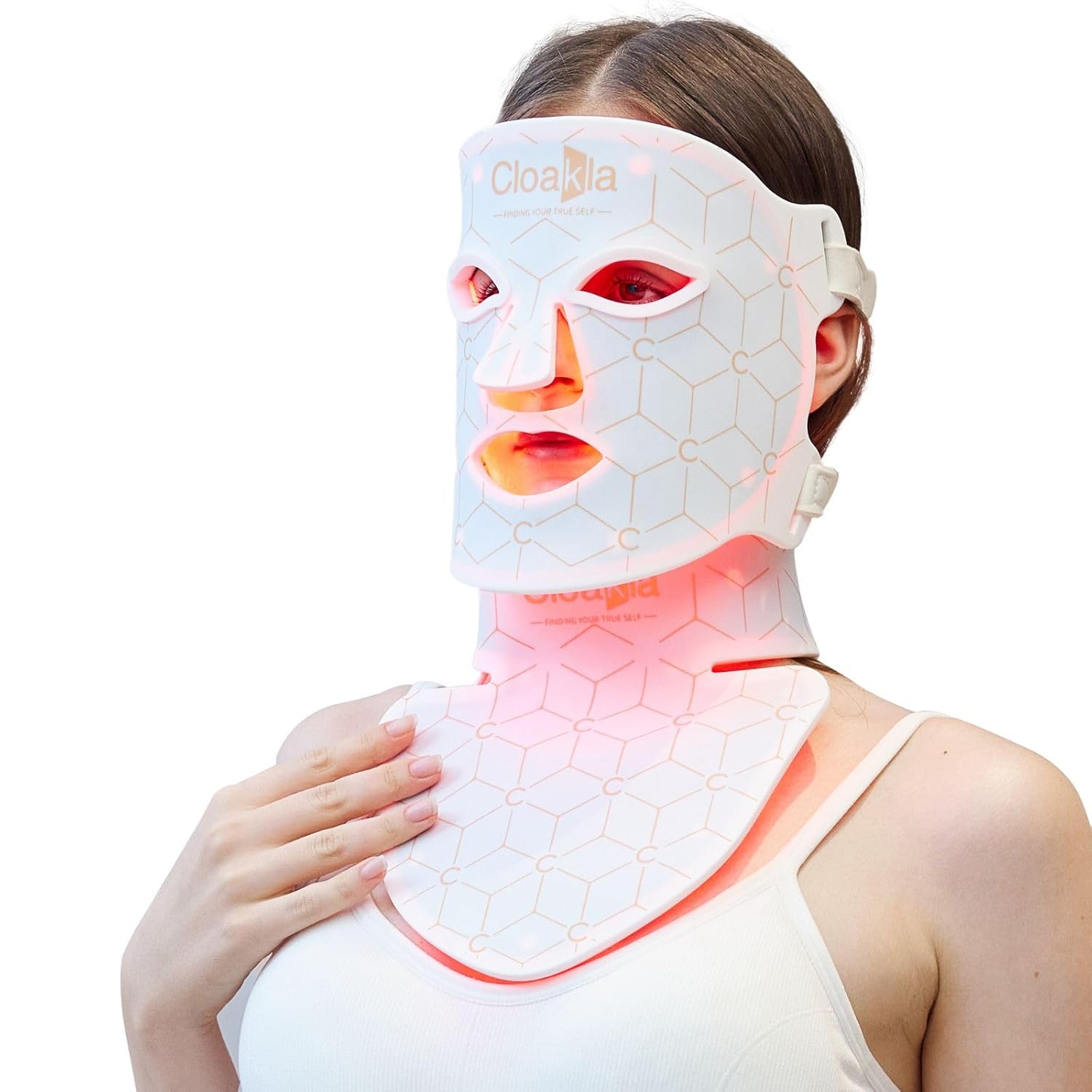 K11 LED Red Light Therapy Face Mask Neck 7-Color Light Modes Near-Infrared 5 Timers 3-Speed Settings Portable Foldable