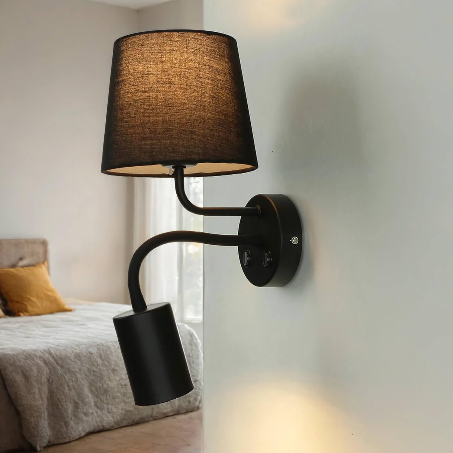 LED wandlamp Pixie met flexibele arm, zwart