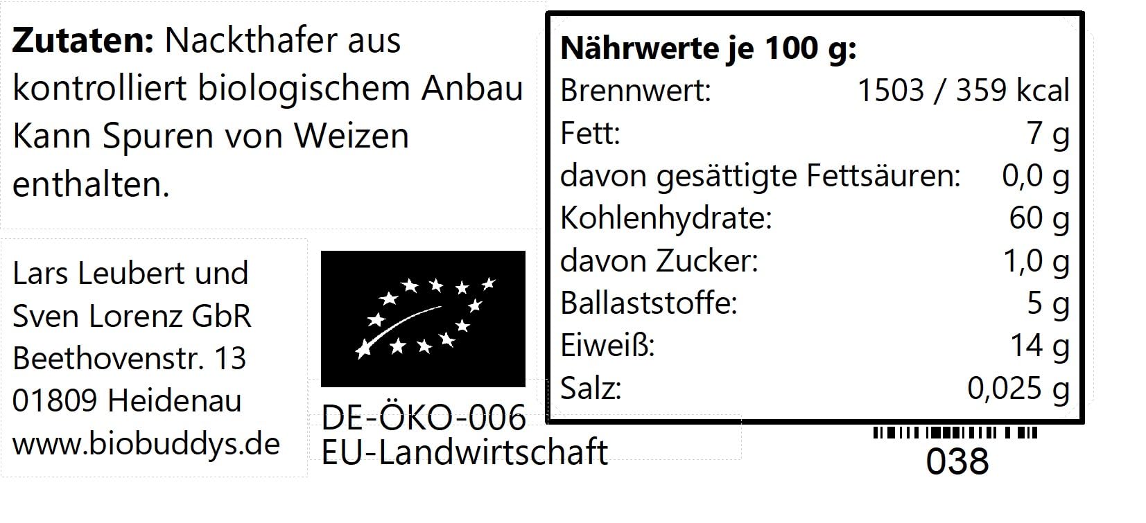 Bio Nackthafer 25 kg | Getreidekorn für Frühstück, Müsli, Porridge, Flockenquetsche und Backwaren