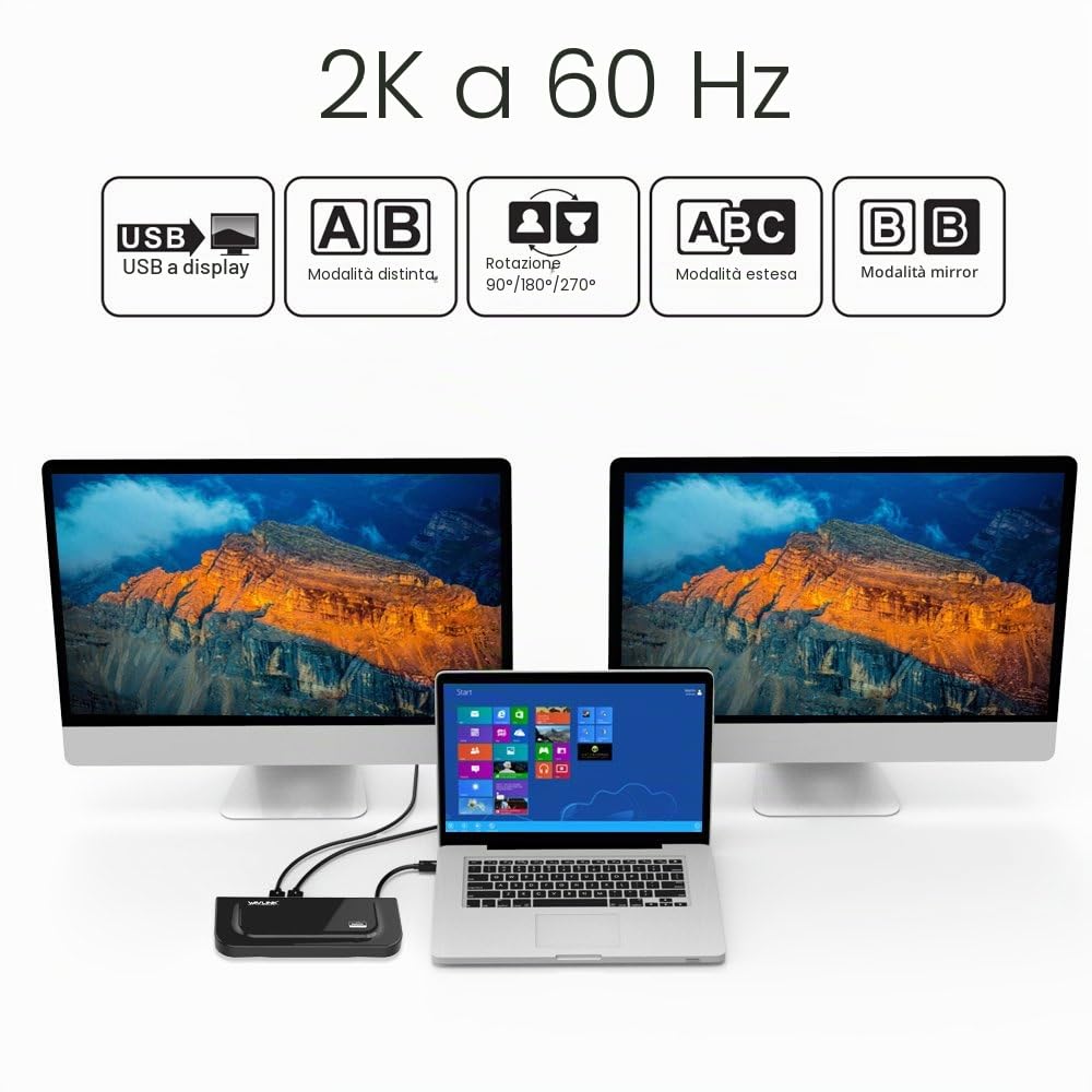 WAVLINK docking station universale USB 3.0 con supporto rimovibile, Dual Display con porta HDMI/DVI/VGA, 2 USB 3.0 + 4 USB 2.0 e jack audio, per Mac e Windows, Compatibile con nuovo MacBook Neo