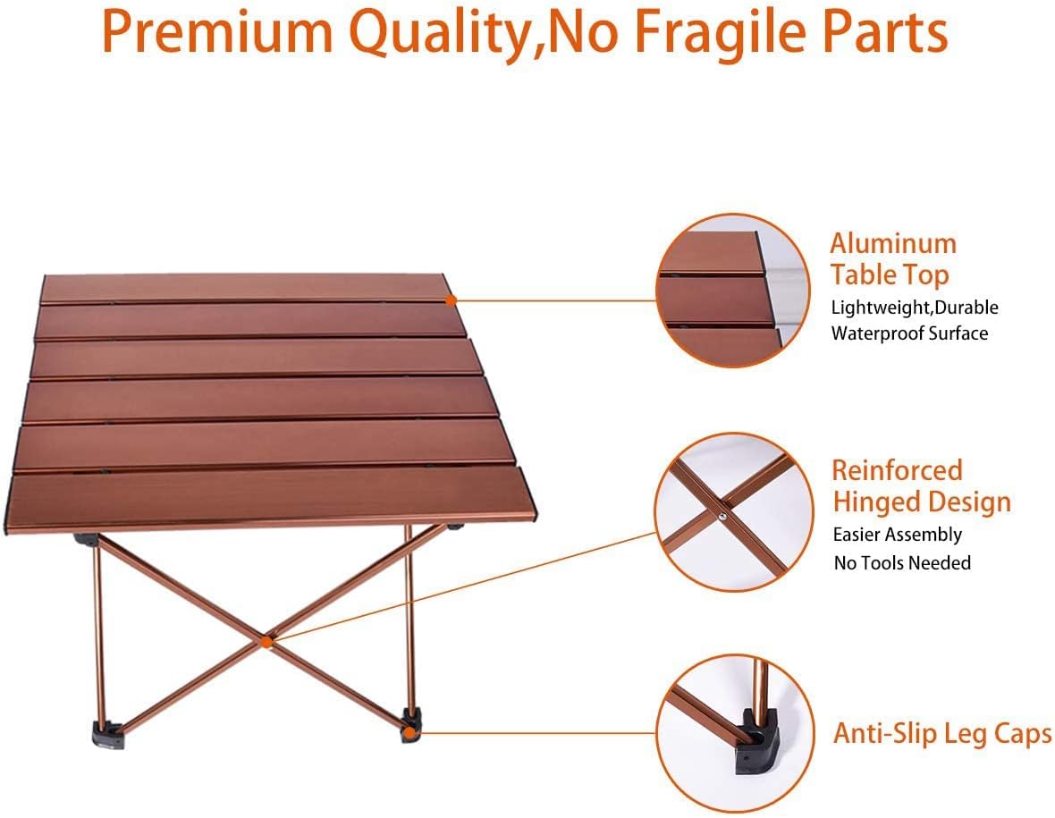 Portable Camping Folding Table, Outdoor Lightweight Camping Aluminum Table for Picnic Camp Boat Travel, Party Dining Camp Tables(Coffee) (Small-15 Dx14 Wx13 H(39.5×34.5×32.5 cm))