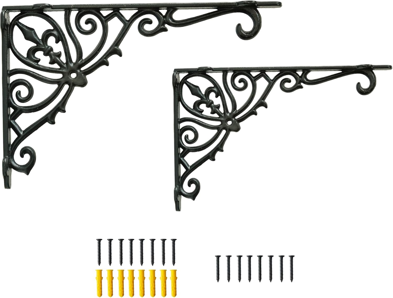 12.5'' Deep Decorative Shelf Brackets,2 Pack Cast Iron Shelf Supply,12 x 8 Inch Antique Black Corbel,Screws Anchors Included
