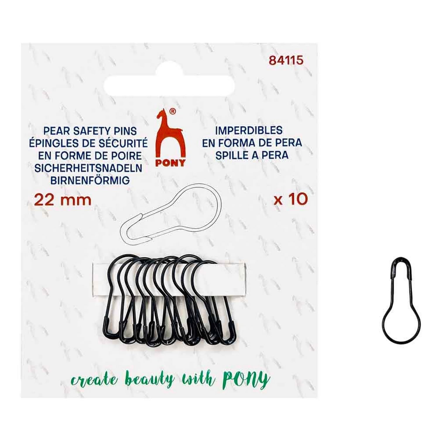 Pony Black Safety Pins Brass 22Mm Pack Of 10
