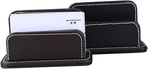 Miniatura 8 de KINGFOM Tarjetero de piel sintética, organizador de tarjetas de nombre, soporte para tarjetas de escritorio, capacidad para 60 tarjetas (negro, A)