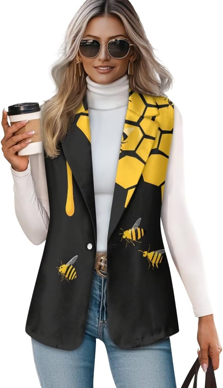 TOADDITDO Women's Vest Hippie Sleeveless Vest Jacket Dressy Causal 1Button Waistcoat Fall Summer Vests Top for Work Office