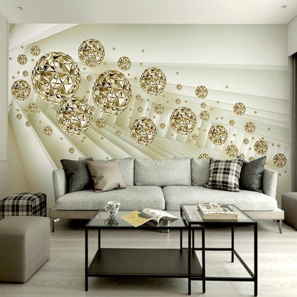 Papier peint 3D cercle d'or boule pour salon WLLLO 200x140 cm