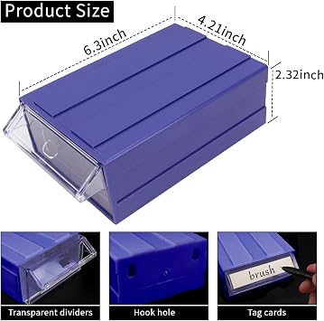 12 Pcs Drawer Stacking Storage Cabinet, Blue Plastic Drawers Storage Closet & 36 Pcs Clear Dividers Organizer Rack & 48 Pcs Tag Card & 24 Pcs Non-slip Stickers for Home Office School