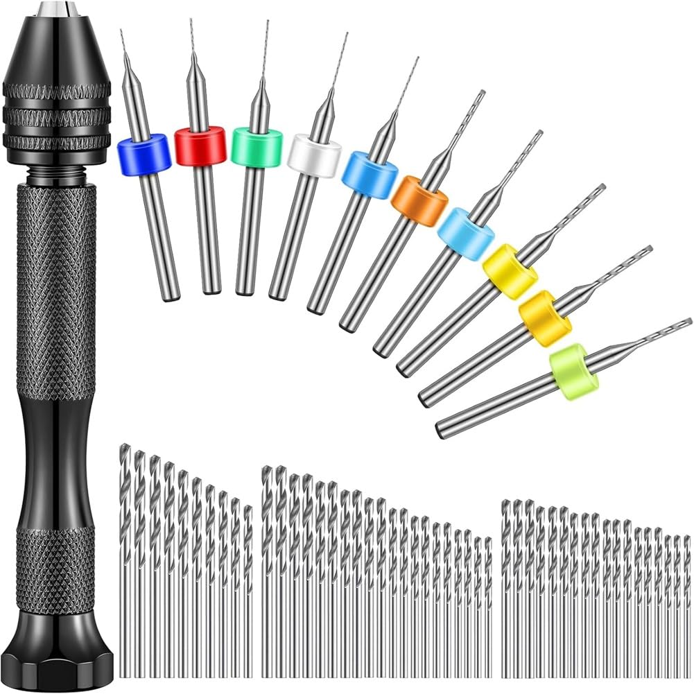 IJSDNVJNDX Metal Pin Vise Hand Drill Bits Set 59 Pieces Micro Twist Bits and PCB Rotary Tools for Resin Polymer DIY A