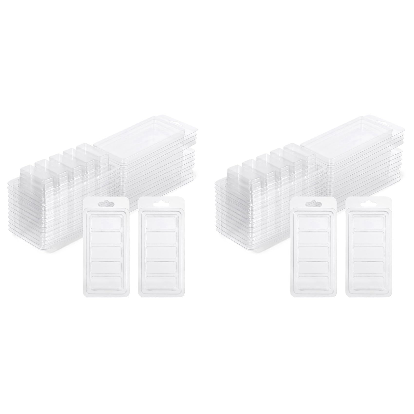 Geroosaty 100 Pcs Wax Melt Containers, 5-Cavity Wax Melt Clamshell Molds,Clear Empty Plastic Wax Melt Mold for DIY Candles Making