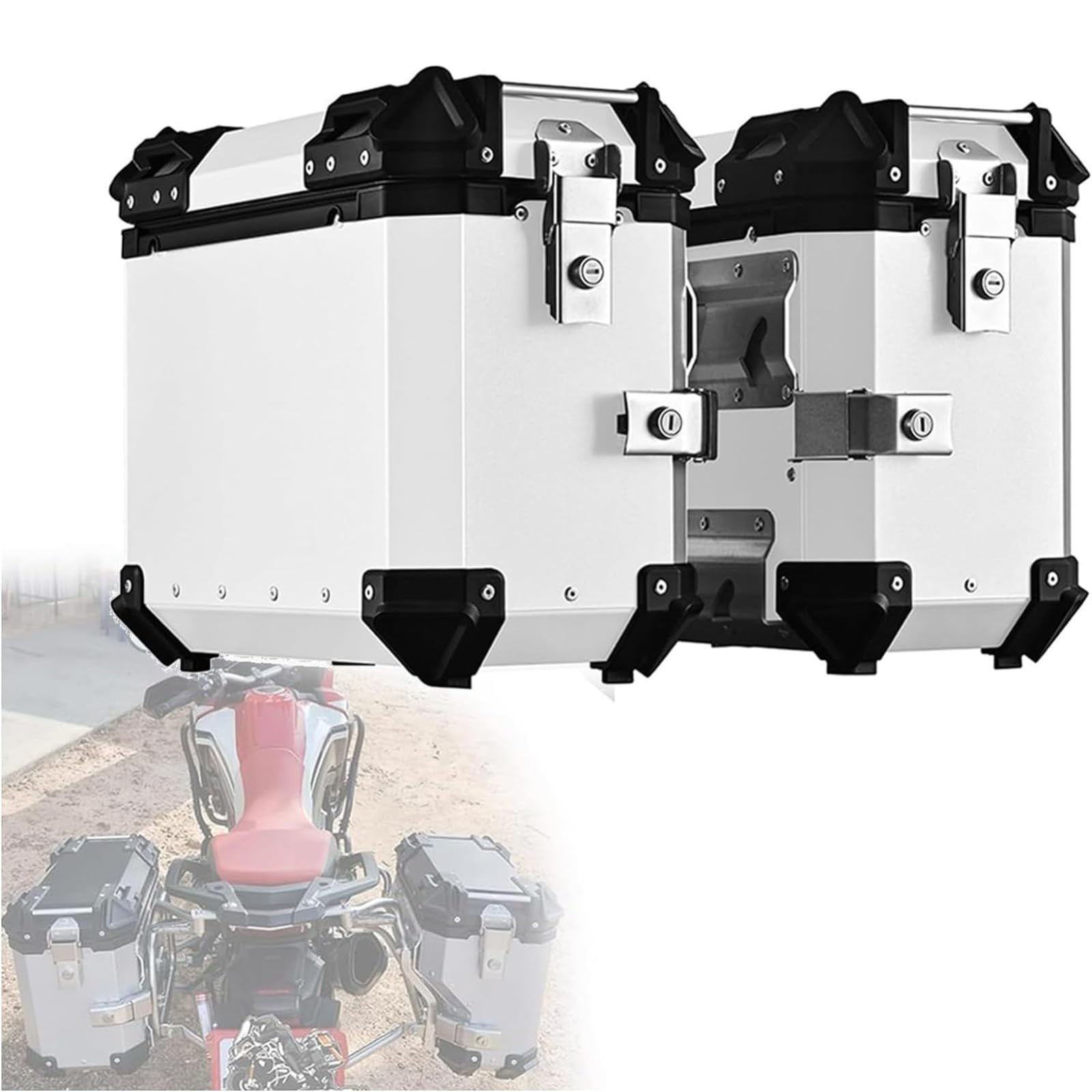 Valigie Laterali In Alluminio Per Moto 38L Tour Trunk Borse Da Sella Rigide Universali Borse Laterali Per Moto Impermeabili E Anticollisione Con Serratura Di Sicurezza Per Bagagli Del Casco Silver,C