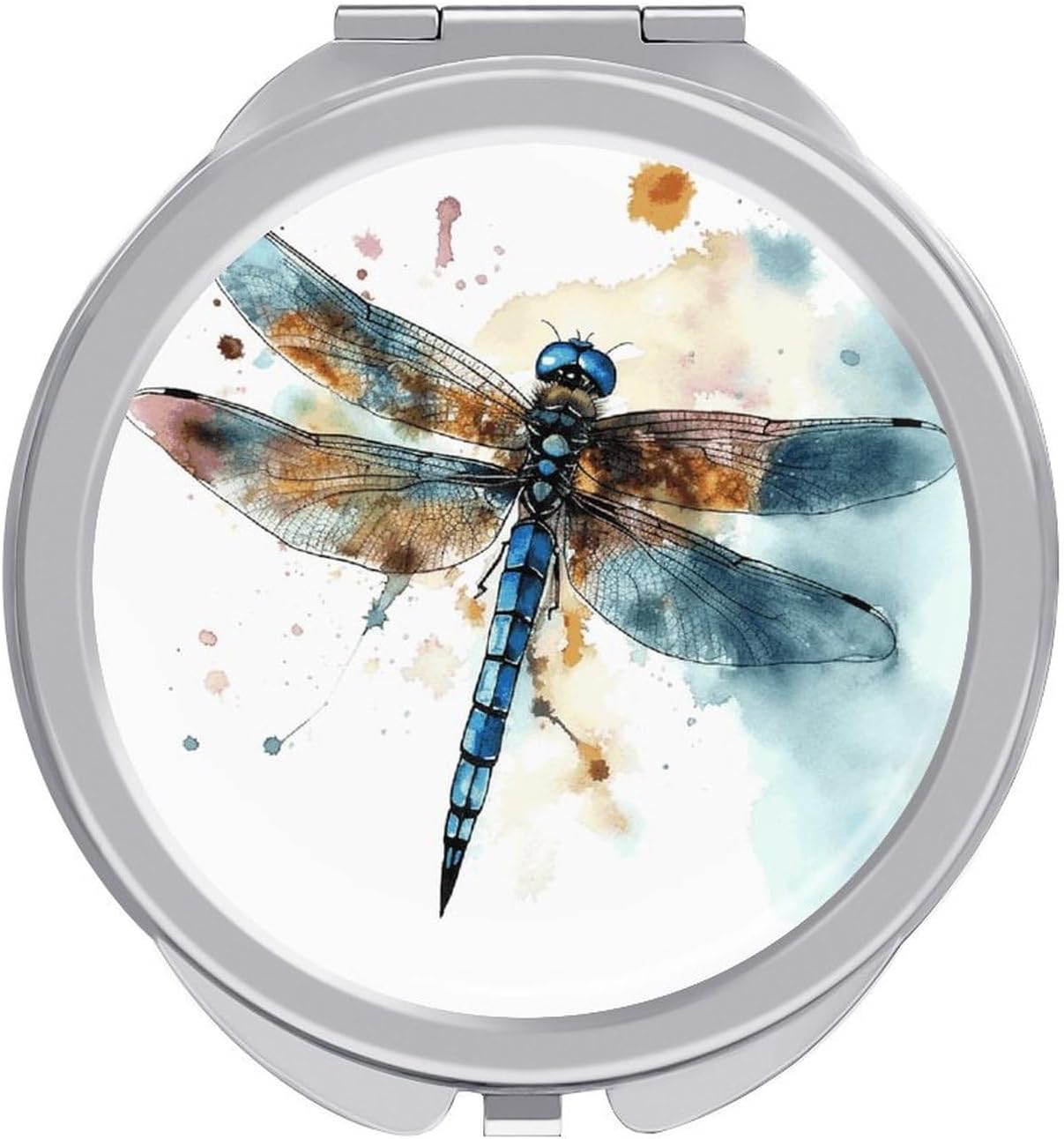 Watercolour Dragonfly Makeup Mirror Compact Round Travel Makeup Mirror Portable Folding Handheld Pocket Mirrors for Handbag and Purses Gift Mini Mirrors