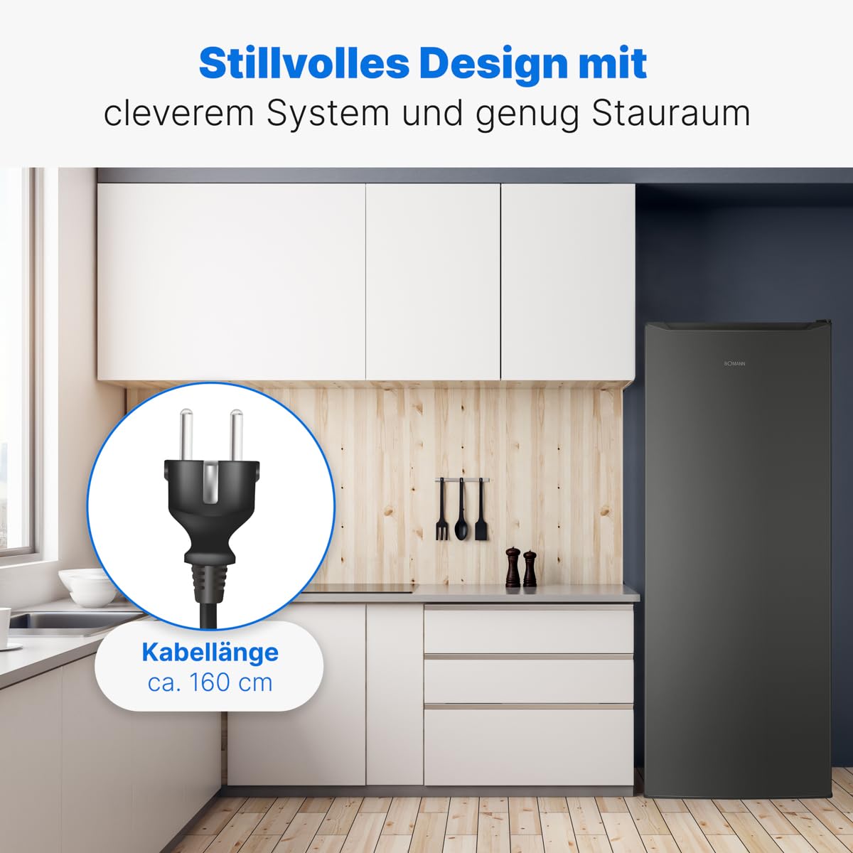 Bomann® Kühlschrank ohne Gefrierfach | Energieklasse D | 143cm | 5 Ablagen | 0°C ~ +8°C | leise 39dB | Getränkekühlschrank | 242L Flaschenkühlschrank | Kühlschrank groß | VS 7363 schwarz-inox