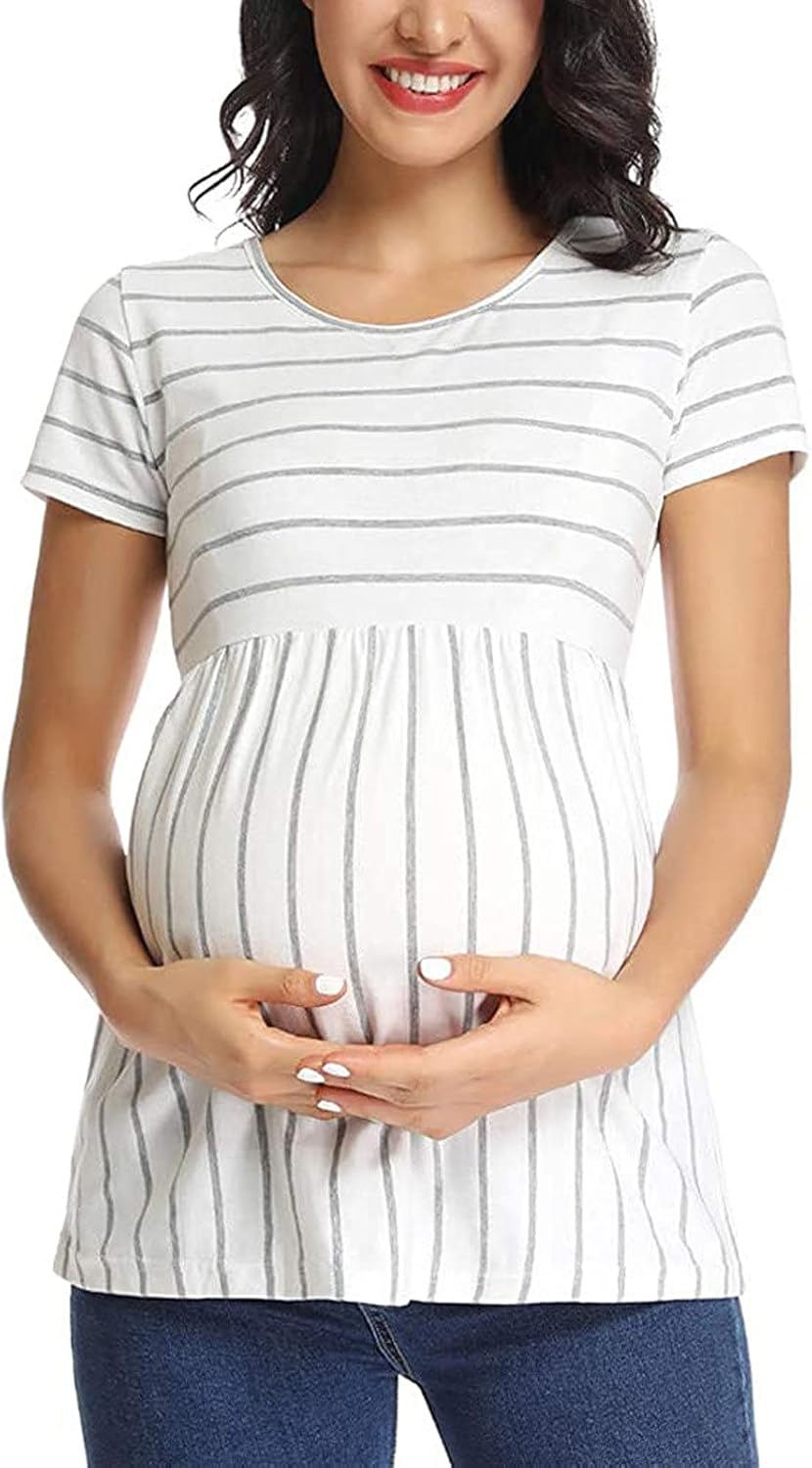 TARIENDY Women Maternity Blouse Pregnant Short Sleeve Tshirt V Neck Tunic Top Comfy Soft Pullover at  Women’s Clothing store