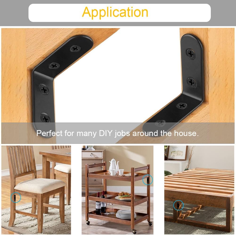 24Pcs Black L Bracket Corner Braces 40x40mm Stainless Steel Small Shelf Bracket for Wood, Shelves, Wall Hanging Support 90 Degree Joint Right Angle Brackets with Screws