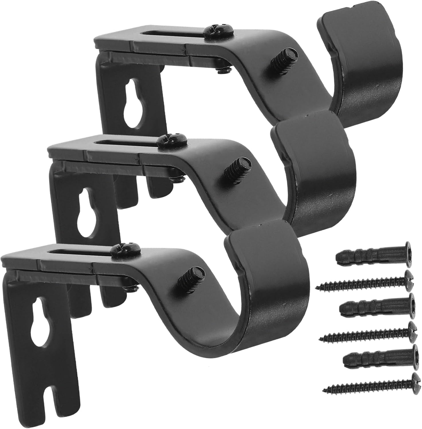 3Pcs Adjustable Curtain Rod Brackets Holders for Single Rod Support Easy Install Drapery Hardware for Bedroom Living Windows
