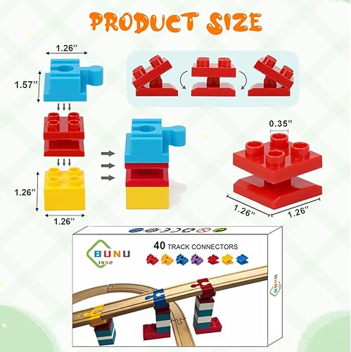 Miniatura 2 de Accesorios de madera para riel de tren, 40 piezas de conectores de madera para riel, compatibles con todas las principales marcas de tren de madera,