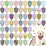 60 Pcs Spring Dog Bandanas Bulk Adjustable Dog Scarves Triangle Bibs Floral Puppy Neckerchief Pet Bandana Washable Flower Dog Grooming Bandana for Small Medium Large Dog Cat Pet Grooming Accessories