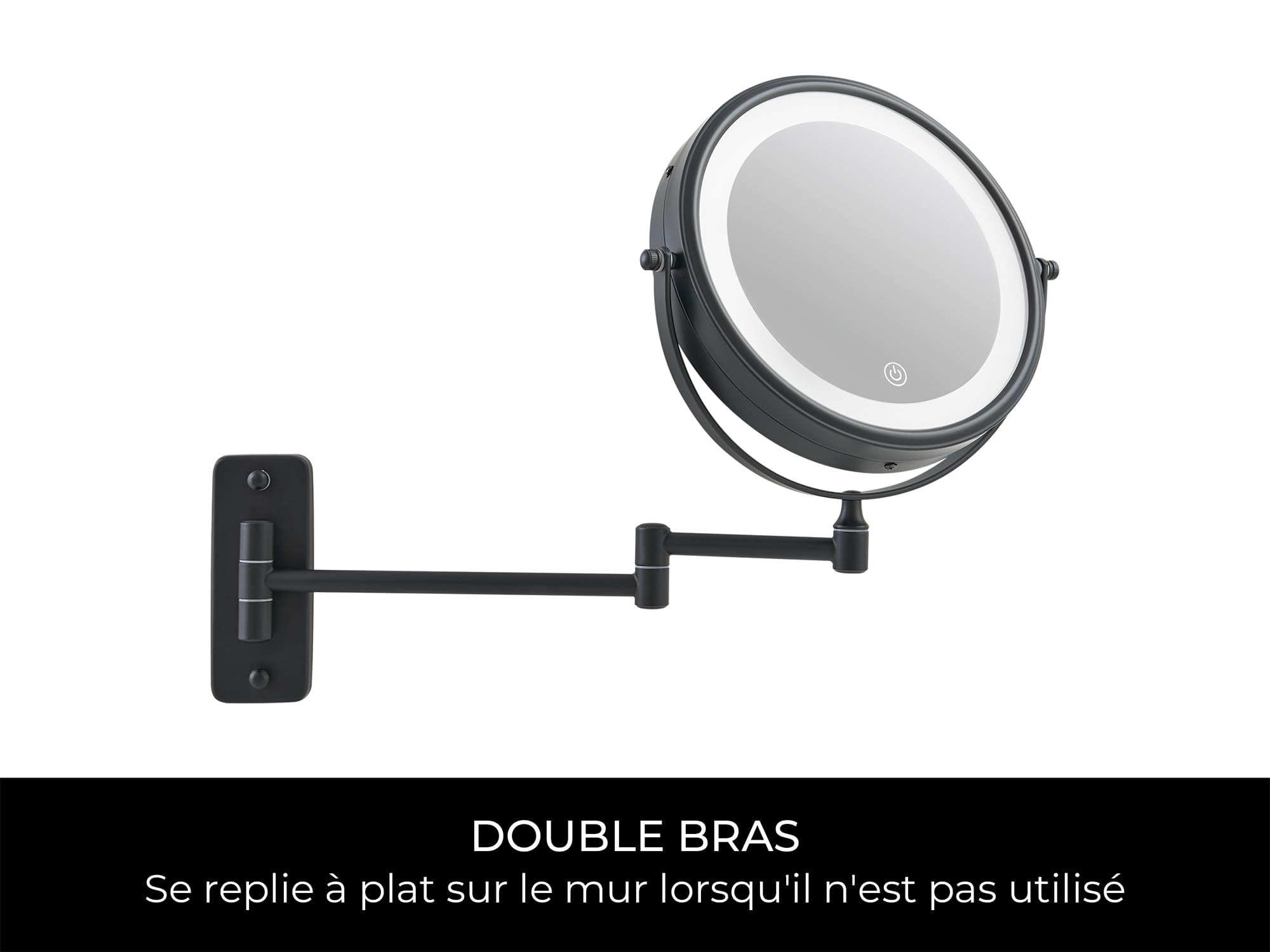 Corby Winchester Miroir grossissant Mural Lumineux LED, Double Face 1x/5x avec arrêt Automatique après 4 Minutes, Finition Chrome Noir