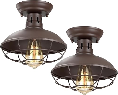 FRIDEKO HOME Paquete de 2 lámparas de techo industriales de montaje empotrado de granja, lámpara de techo rústica de cobre y metal, lámpara de techo