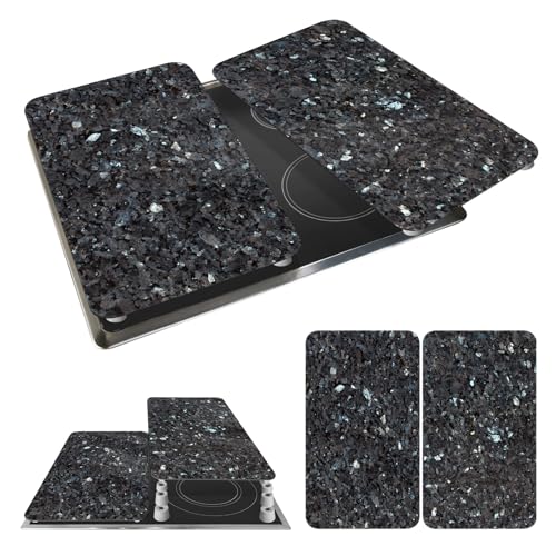 Wenko Set di 2 coprifornelli universali in Marmo Blu, per Tutti i Piani Cottura, in Vetro temperato, 30 x 52 cm, Multicolore, Taglia Unica