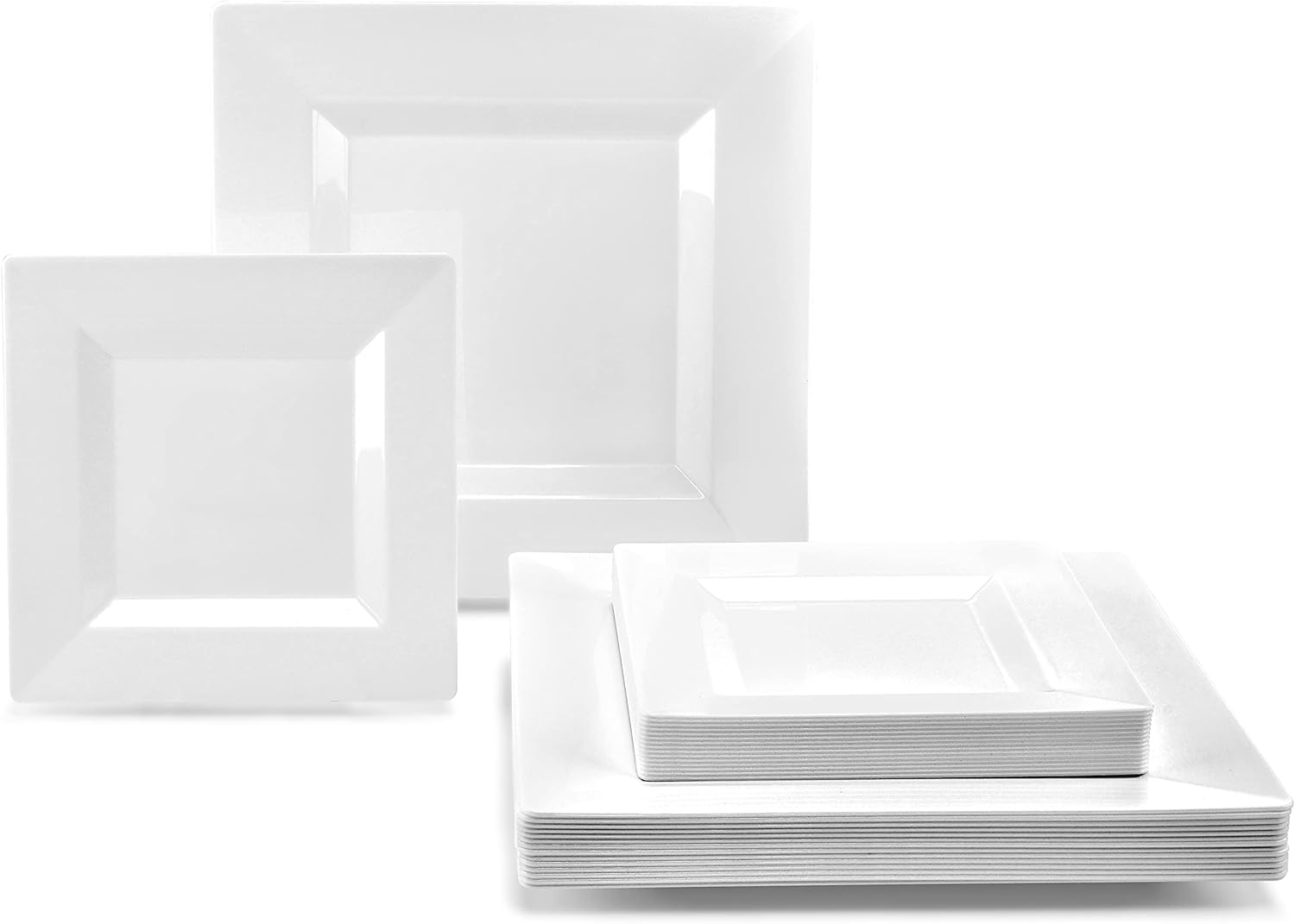 " OCCASIONS " 120 Plates Pack,(60 Guests) Wedding Party Square Disposable Plastic Plates Set -60 x 9.5'' Dinner + 60 x 6.5'' Dessert (Square White)