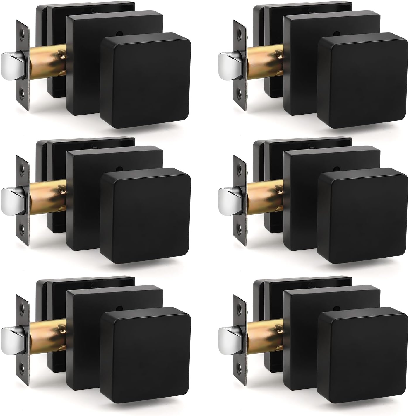 Probrico 6 Pack Black Square Door Knobs, Modern Heavy Duty Design Door Handle for Bedroom Bathroom, Keyless Privacy Interior Door Knob with Lock