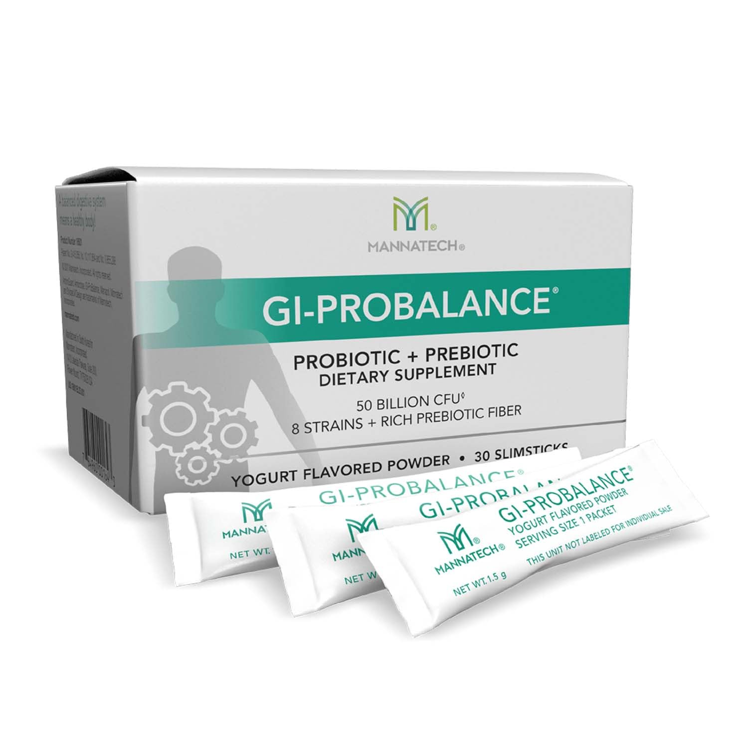 Mannatech - Suplemento prebiótico e probiótico em pó sabor iogurte - 50 bilhões de UFC - 30 slimsticks