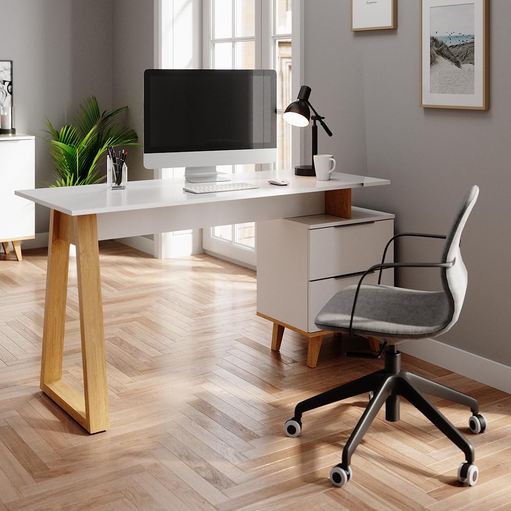Vicco Scrivania Nautica, Bianco, 138 x 60 cm | con cassetti L, adatto per postazioni di lavoro al computer e uso in home office
