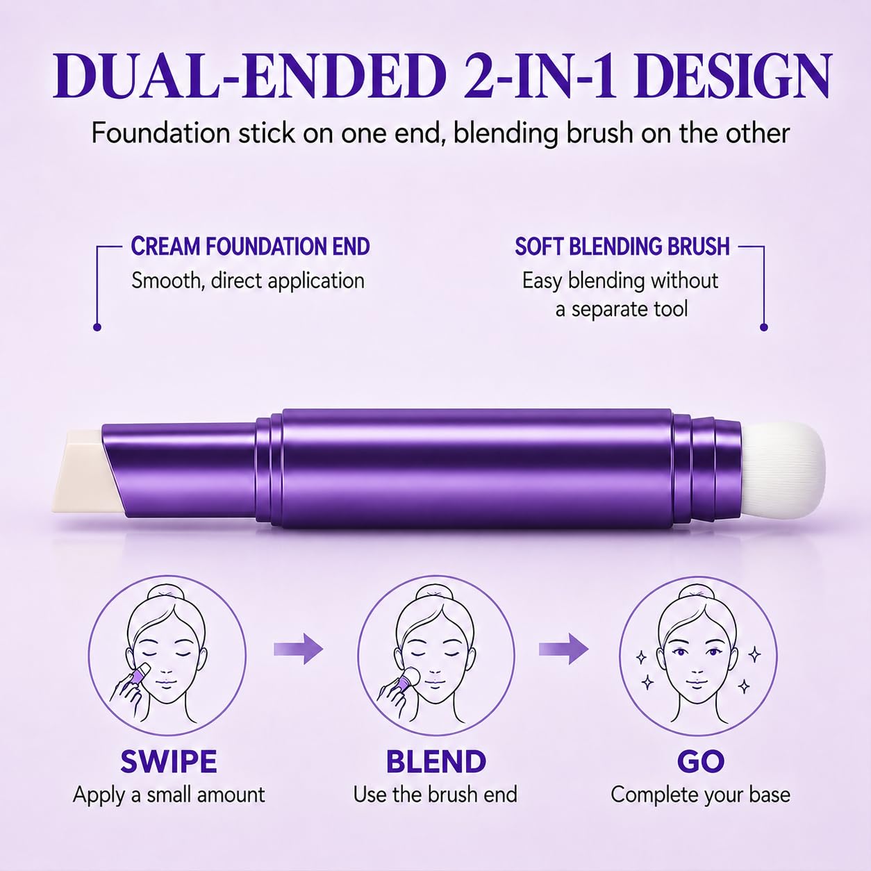 Facelove Foundation Stick with Brush, Dewy Finish, 2-in-1 Color Changing | Dual-ended foundation stick with hydrating, buildable coverage and blending brush for natural-looking makeup (2 Pack)