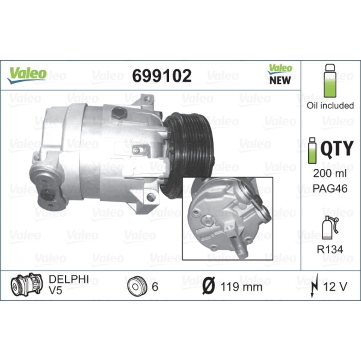 VALEO Compressore, Climatizzatore 699102 Compatibile con: OPEL ASTRA G Cabriolet, ASTRA G Caravan, ASTRA G CC, ASTRA G Coupe, ASTRA G Stufenheck, FRONTERA B, VECTRA B, VECTRA B Caravan, VECTRA B CC