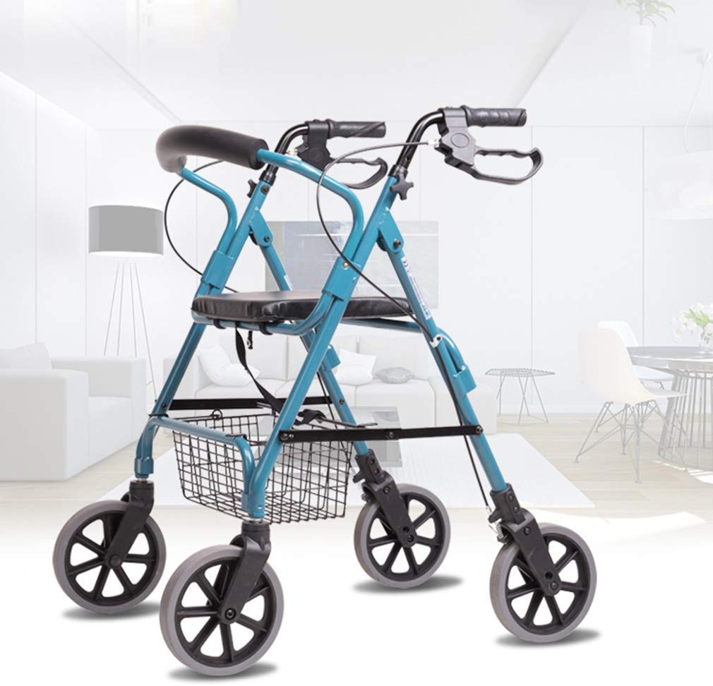 Walker, Rollator Walking Pomoce dla seniorów, Walker z wyprostowaną postawą, Lekki składany aluminiowy chodzik z wygodnym siedzeniem, Walker Twój najlepszy wybór Walker, niebieski little surprise