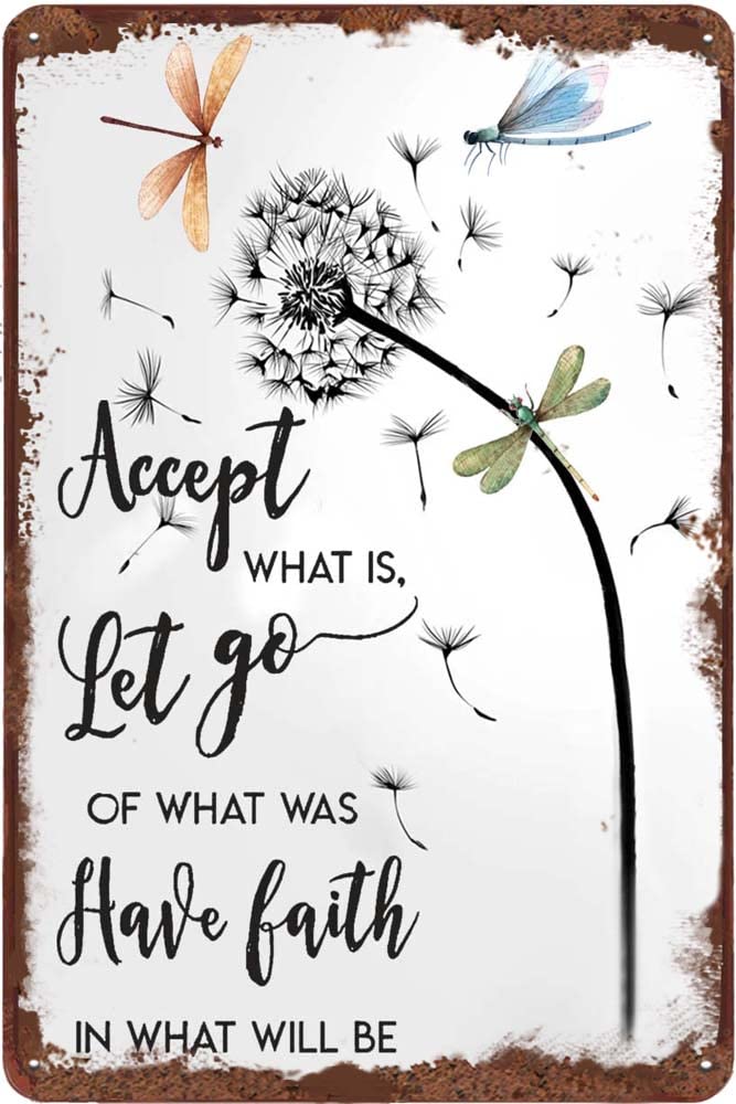peiyeety Metal Tin Sign Accept What is Dragonfly Decorative Wall Art Vintage Inspirational Quote Print for Living Room Bedroom Farmhouse Entryway Home Decoration 8x12 Inch