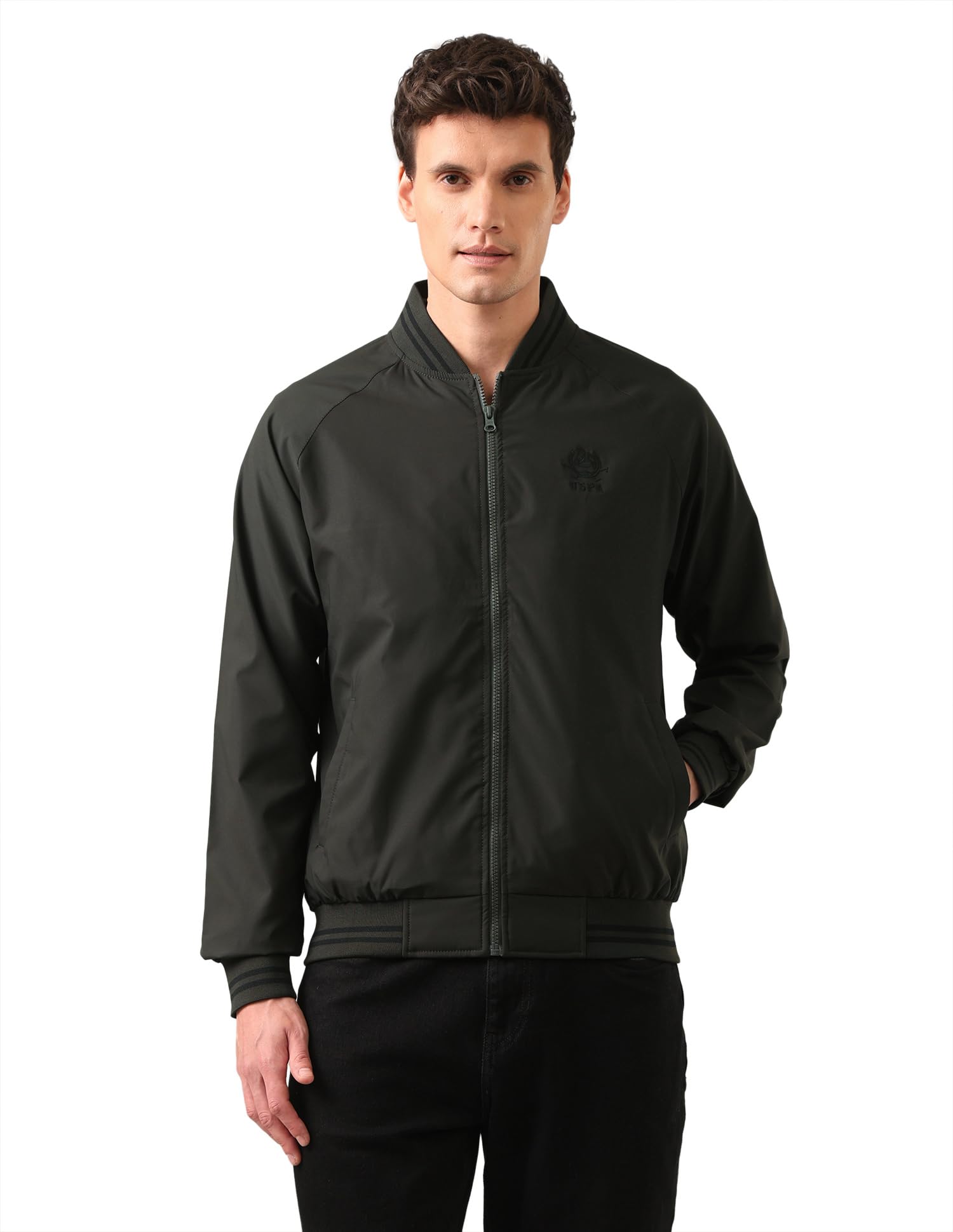 u.s. polo assn. Men Polyester Standard Length Striped Hem Solid Bomber Jacket-picture-58