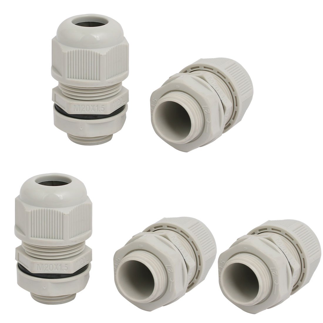 Aexit M20x1.5mm 3mm-6mm Transmission Range Nylon 2 Holes Adjustable Cables Gland Gray 5pcs