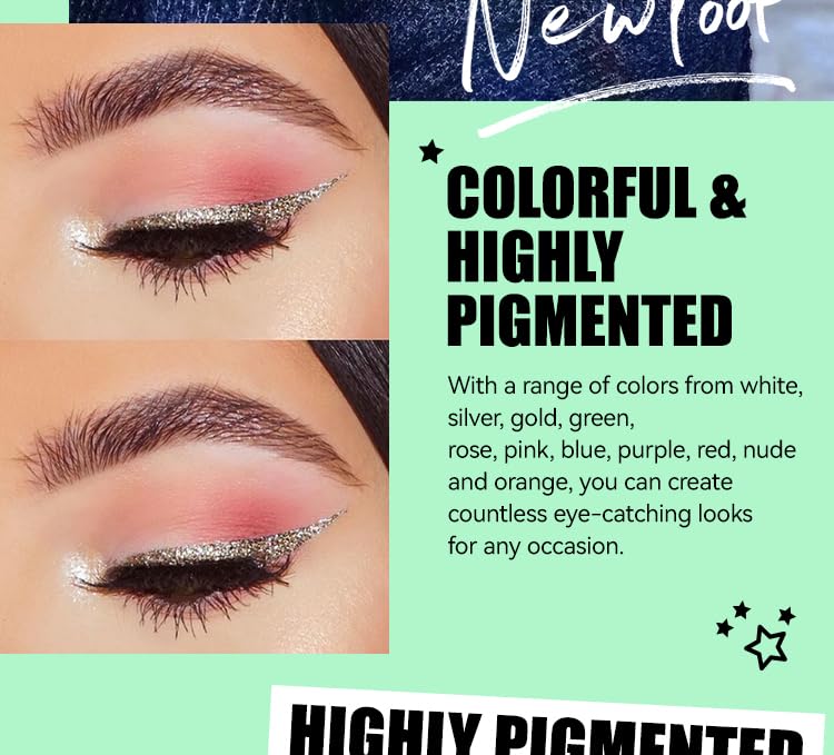 Miniatura 5 de Delineador de ojos líquido con purpurina plateada, de larga duración, impermeable, delineador de ojos con purpurina de diamante, punta ultrafina, a